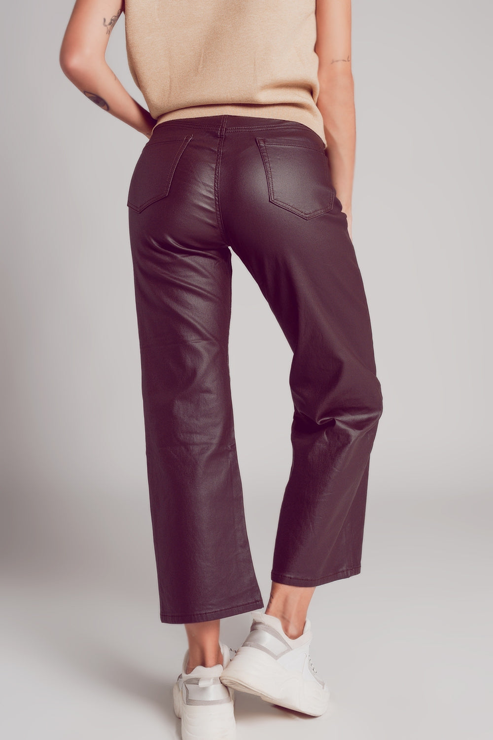 Faux leather wide leg trouser in chocolate brown Szua Store