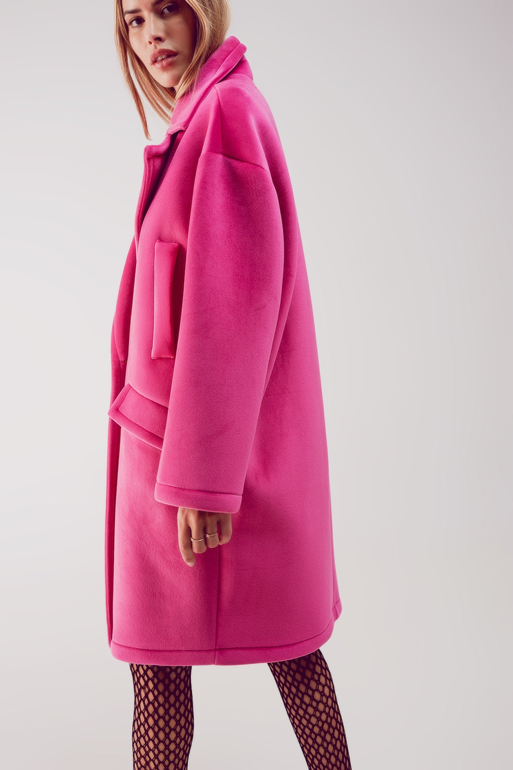 Faux suede oversized coat in fuchsia Szua Store