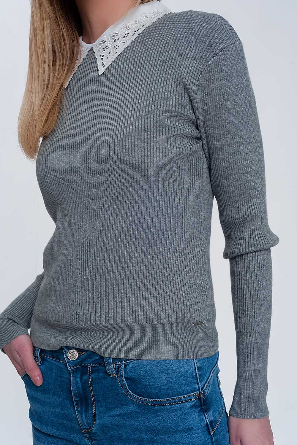Fitted jumper in gray rib knit Szua Store