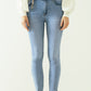 Q2 Five-pocket skinny jeans in stretch denim with strass detail all over