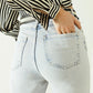 Five pockets mom jeans wash effect with folded hem