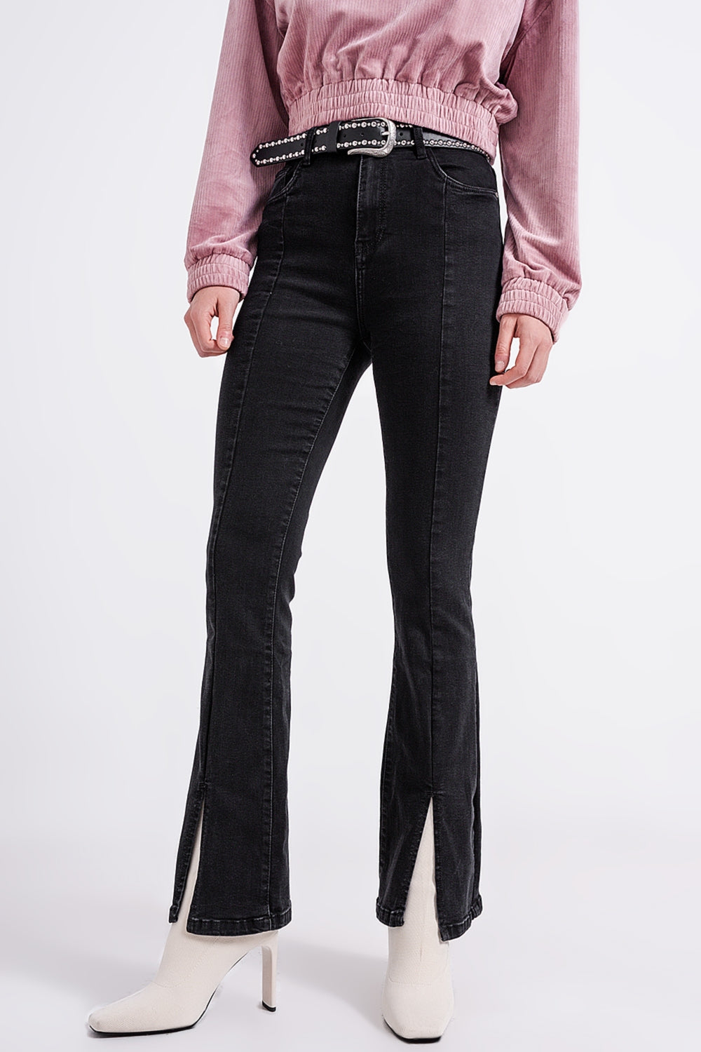 Flare black jeans with split hem Szua Store