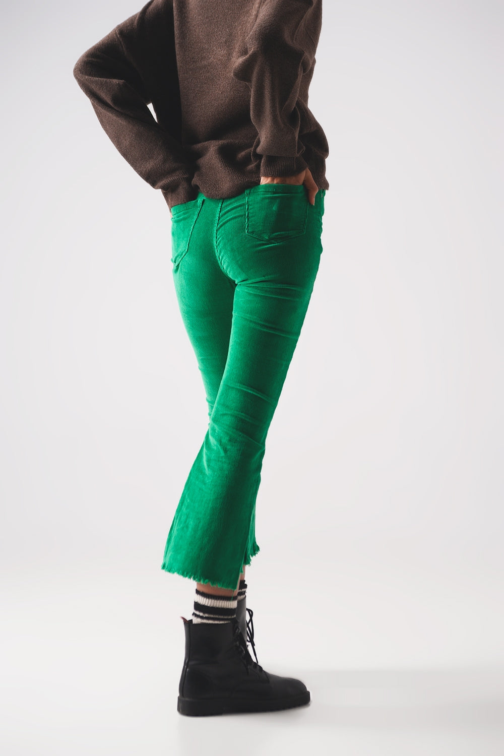 Flare corduroy pants in bold green Szua Store