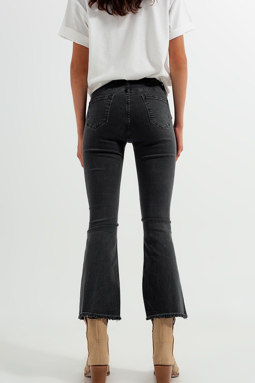 Flare jeans in dark grey with asymmetric detail Szua Store