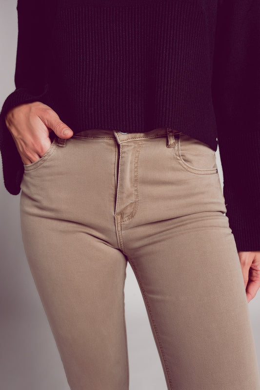 Flare jeans with raw hem edge in beige Szua Store