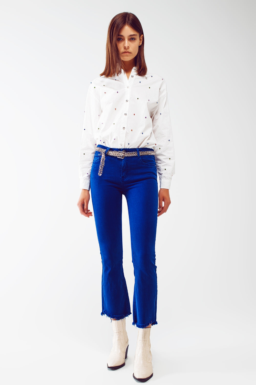 Flare jeans with raw hem edge in blue - Szua Store