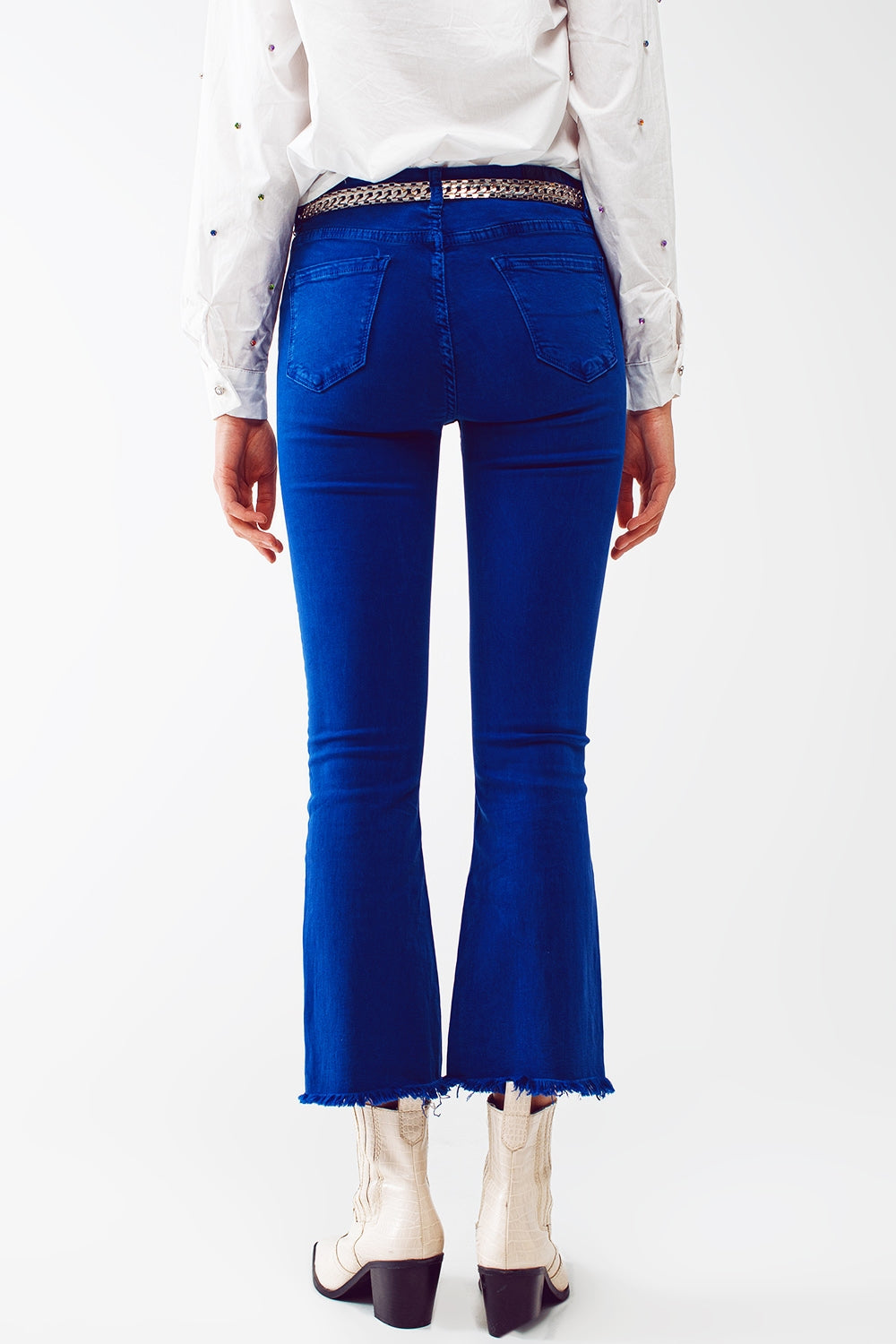 Flare jeans with raw hem edge in blue - Szua Store