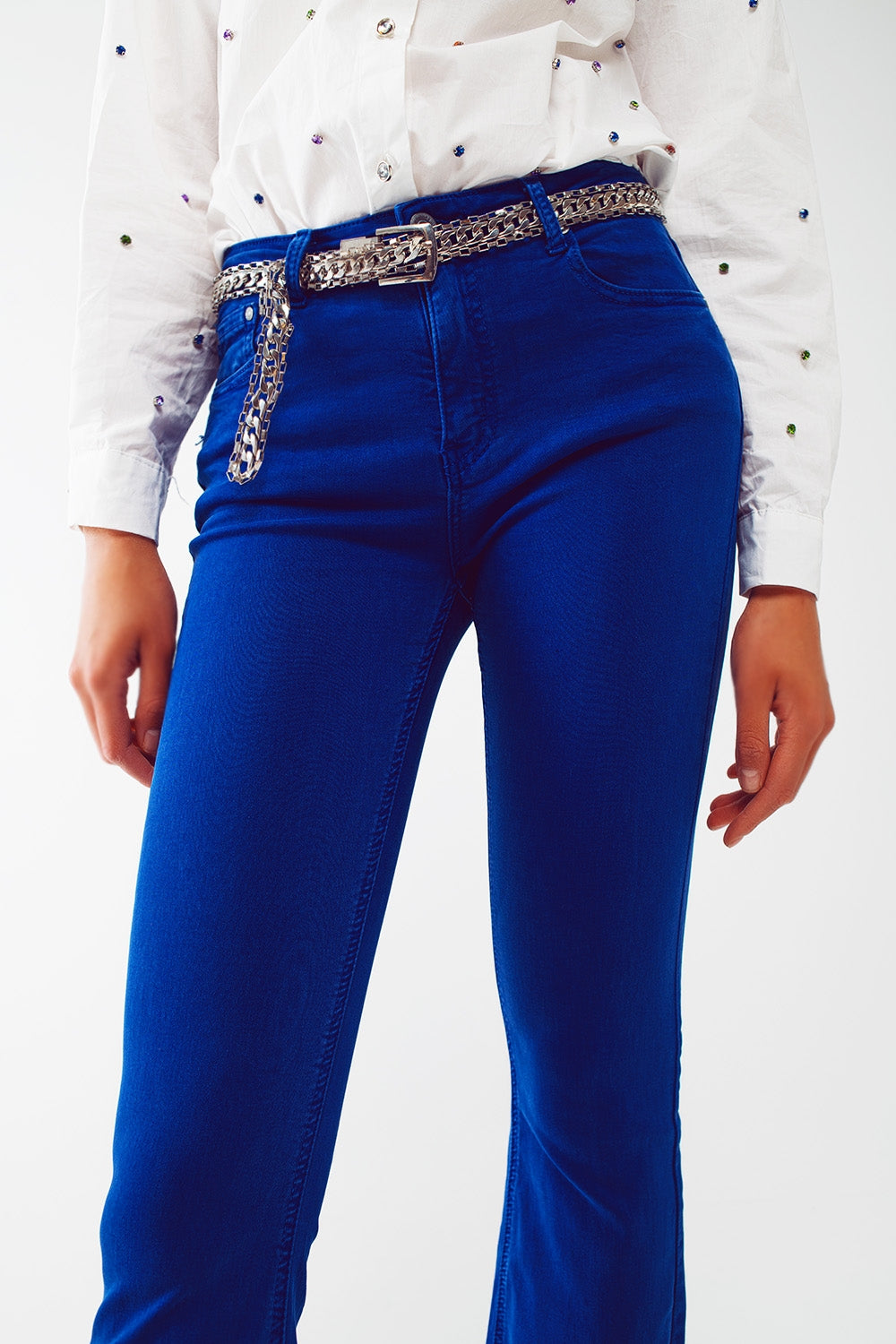 Flare jeans with raw hem edge in blue - Szua Store