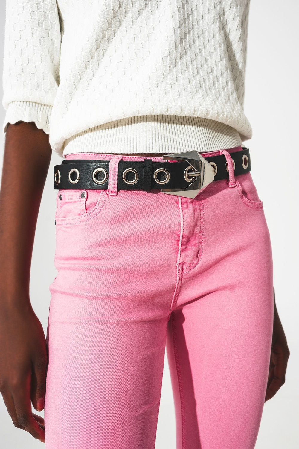 Flare jeans with raw hem edge in bubblegum pink - Szua Store