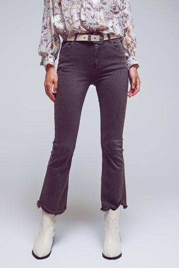 Flare jeans with raw hem edge in dark grey - Szua Store