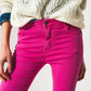 Flare jeans with raw hem edge in fuchsia - Szua Store