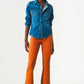 Flare jeans with raw hem edge in orange - Szua Store