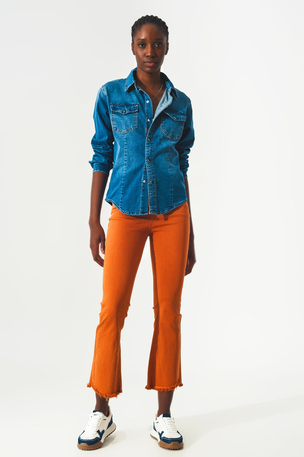Flare jeans with raw hem edge in orange - Szua Store