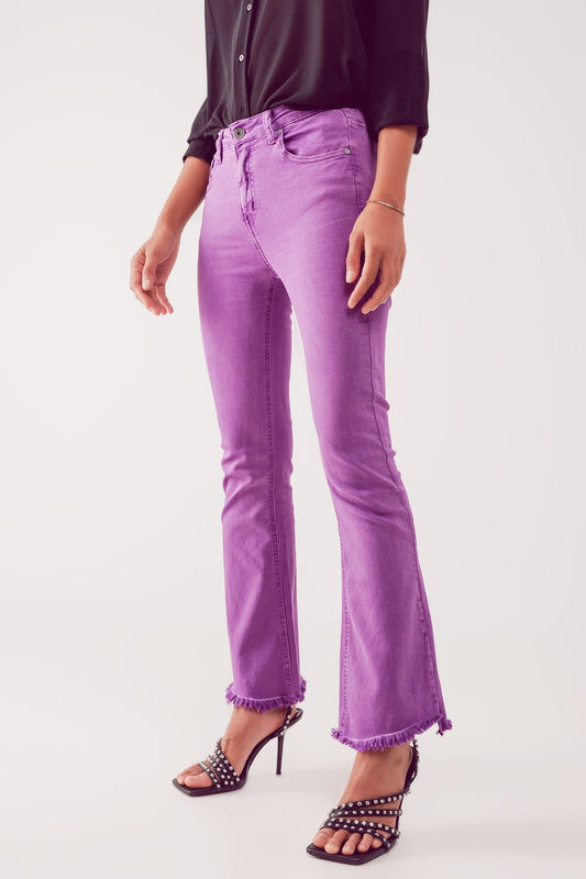 Flare jeans with raw hem edge in purple Szua Store