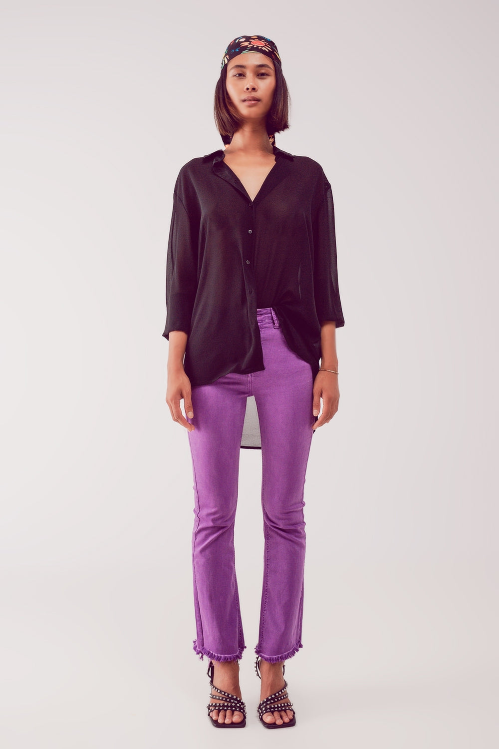 Flare jeans with raw hem edge in purple Szua Store