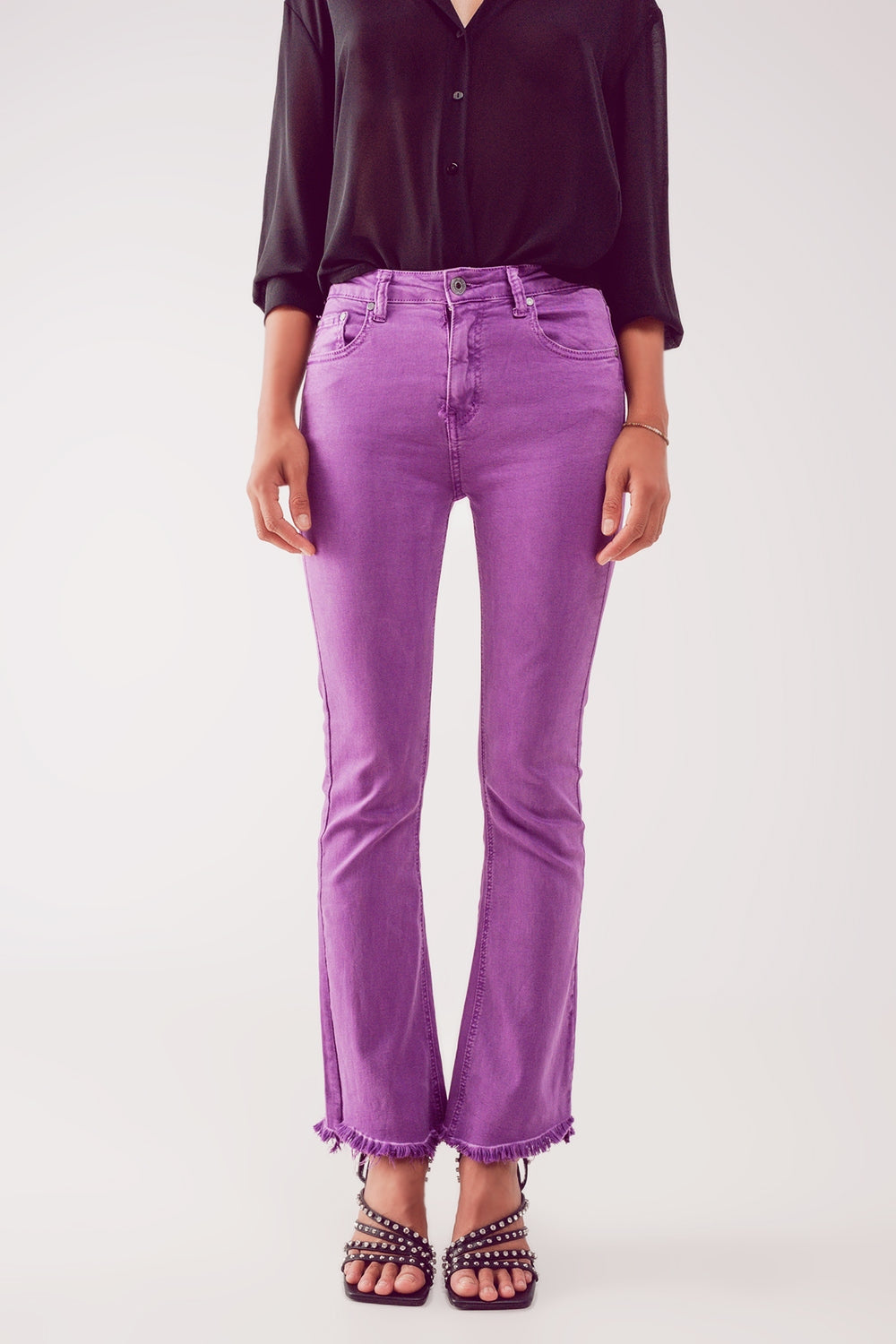 Flare jeans with raw hem edge in purple Szua Store