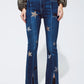 Q2 Flared Jeans with Shiny Stars Detail in Blue