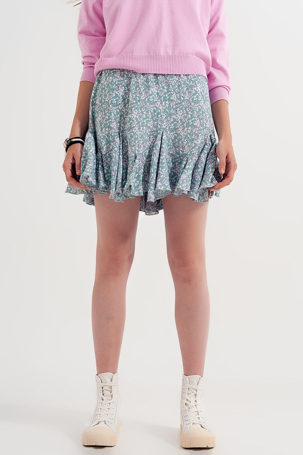 Floral flounce co-ord mini skirt in green Szua Store