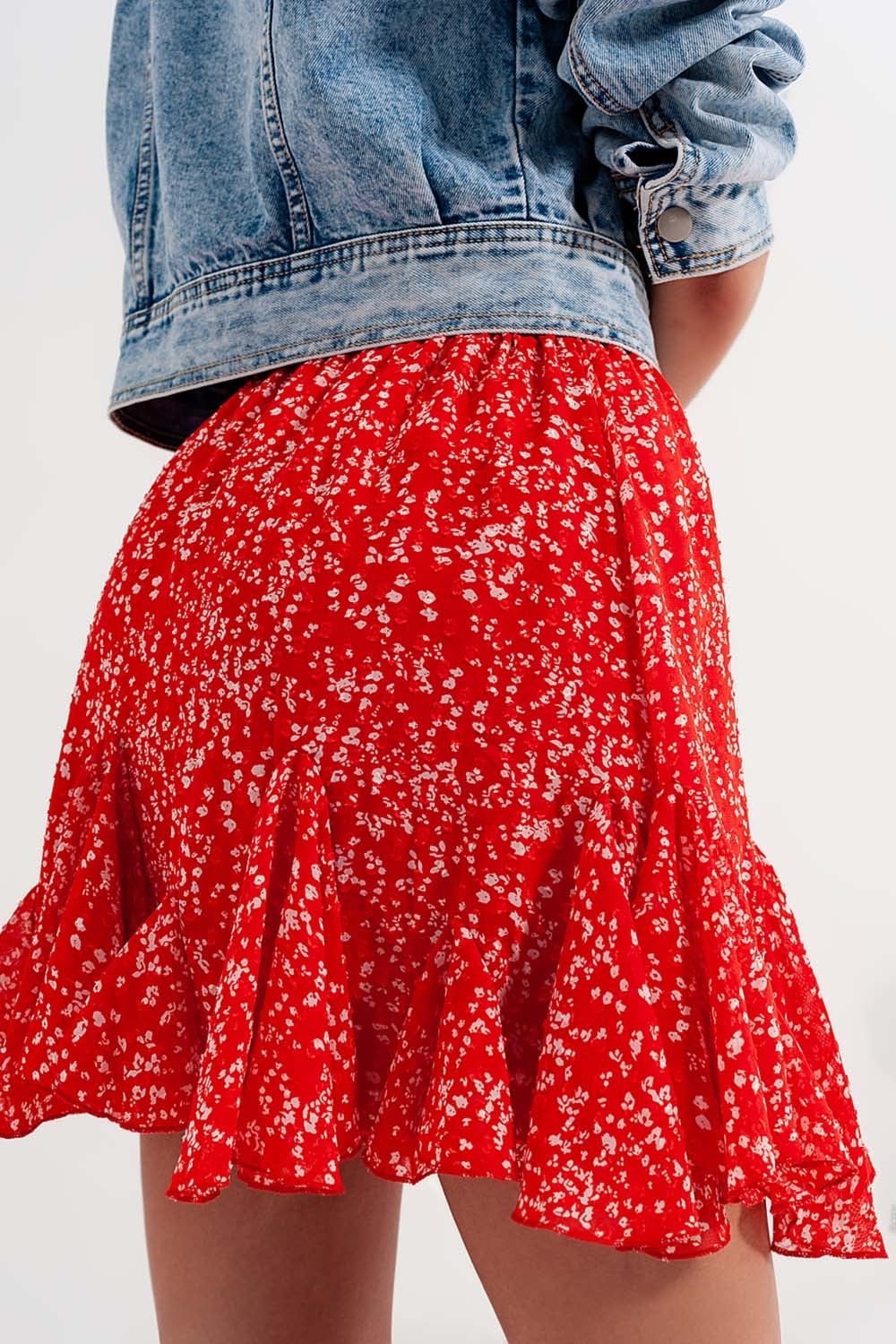 Floral flounce co-ord mini skirt in red Szua Store
