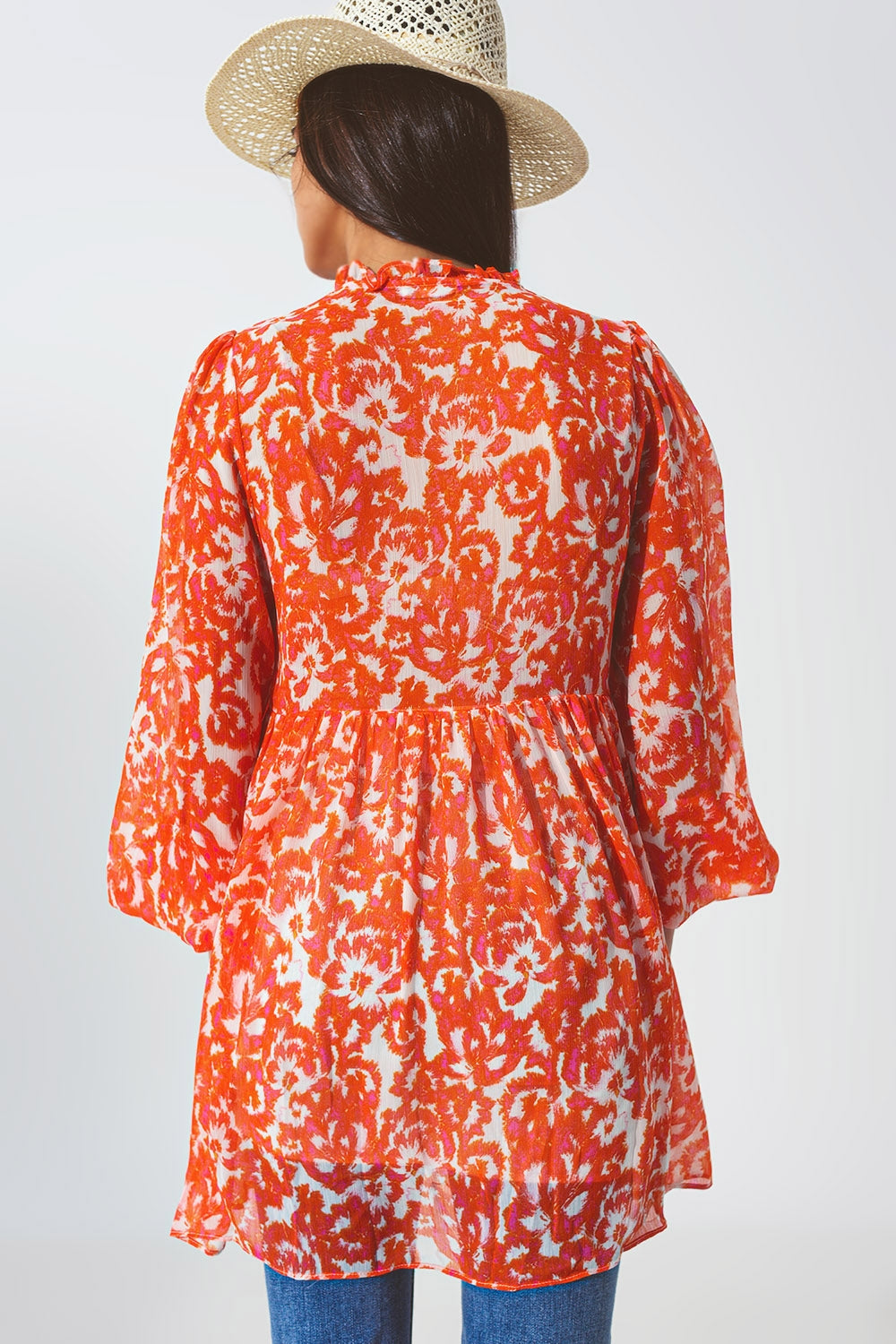 Floral Mini Dress with V neck in Orange - Szua Store