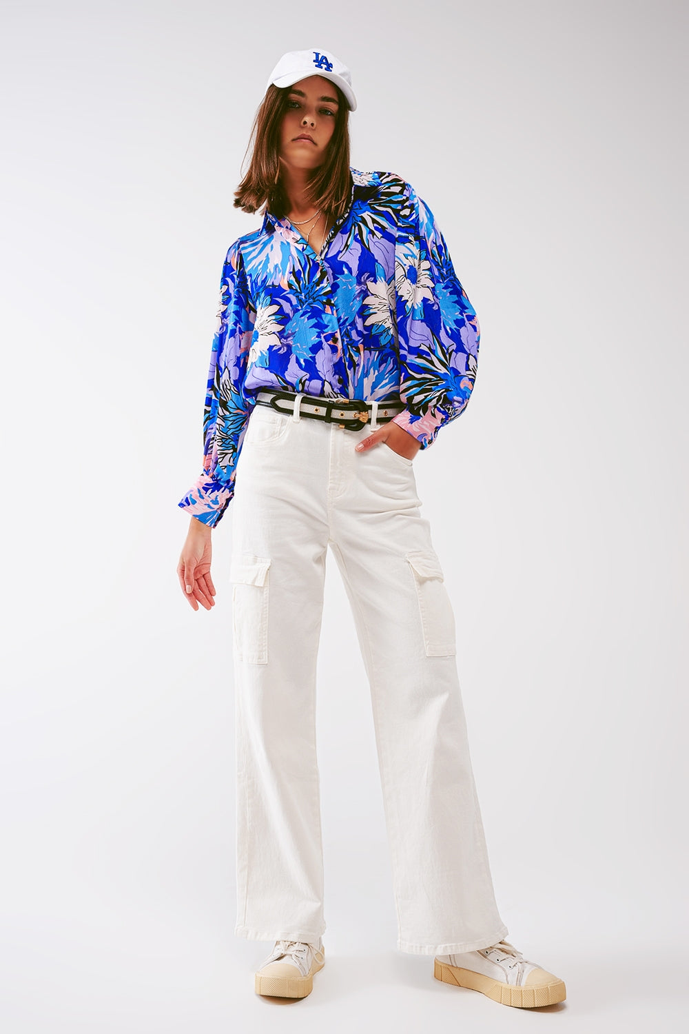 Floral Print Chiffon Blouse in Blue - Szua Store