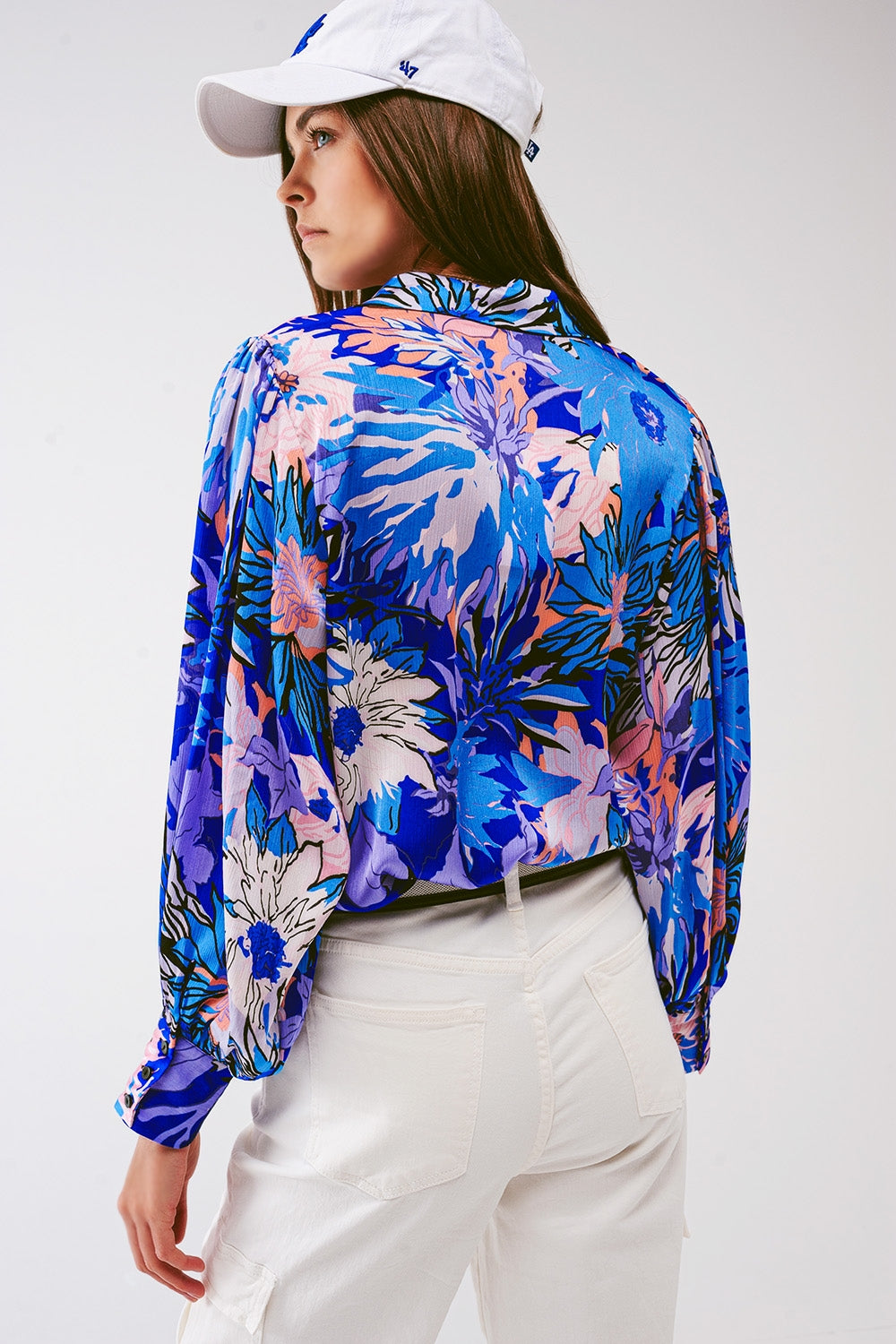 Floral Print Chiffon Blouse in Blue - Szua Store