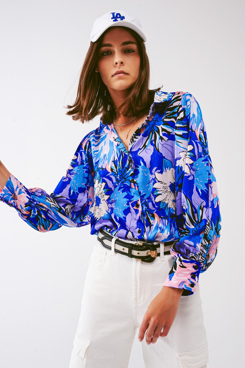 Floral Print Chiffon Blouse in Blue - Szua Store