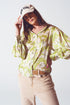 Q2 Floral Print chiffon Shirt in Green