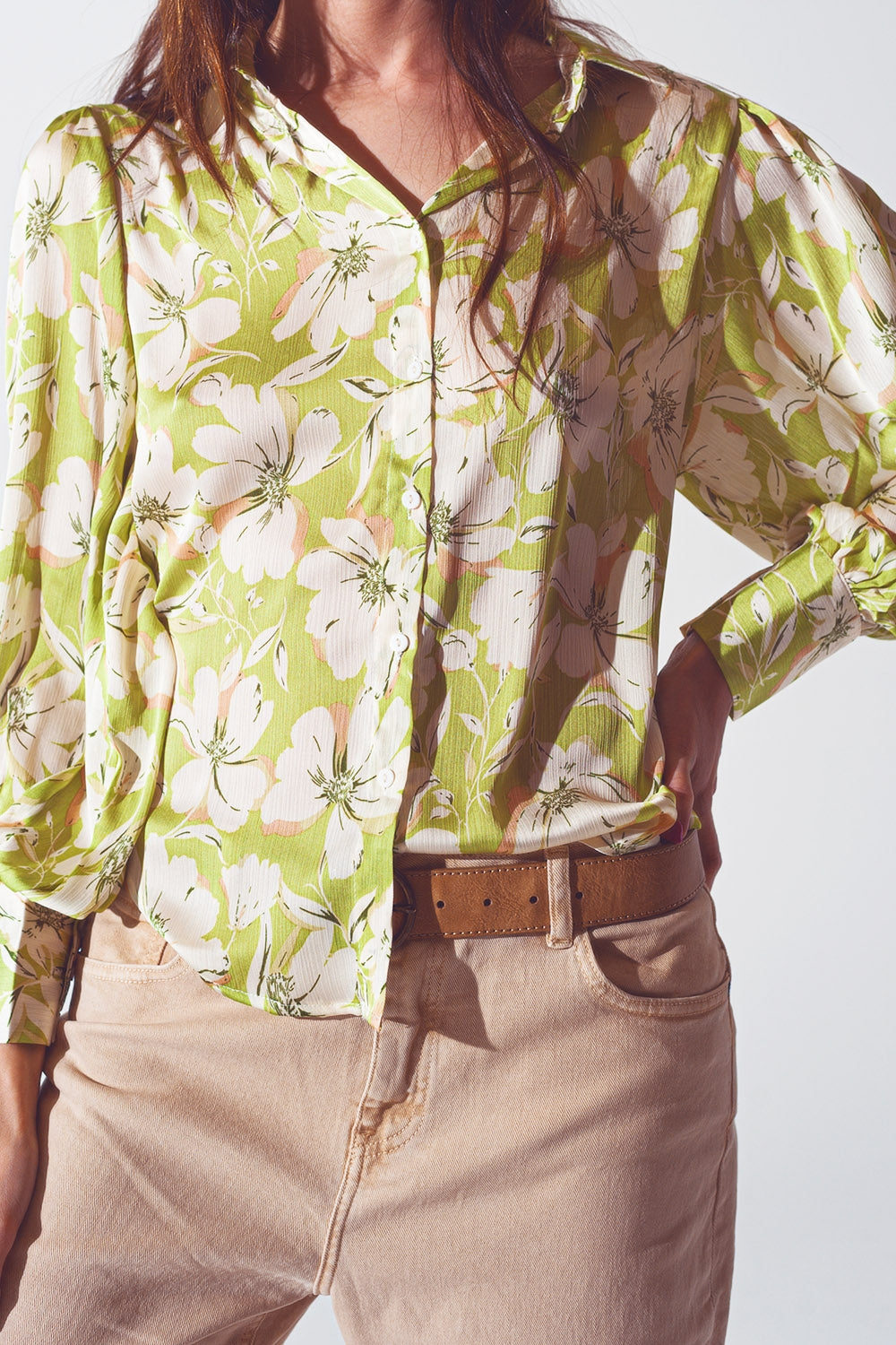 Floral Print chiffon Shirt in Green - Szua Store