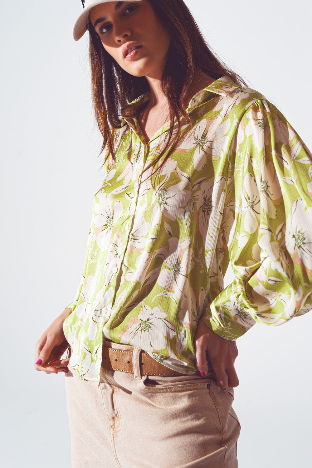 Floral Print chiffon Shirt in Green - Szua Store