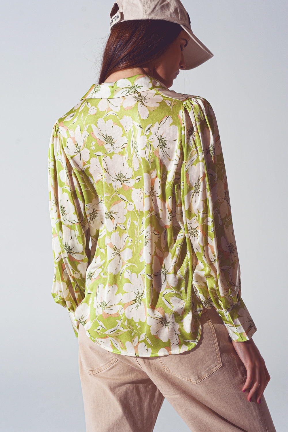Floral Print chiffon Shirt in Green - Szua Store