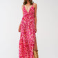 Q2 Floral Print Maxi Dress with V neck in Pink