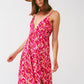Floral Print Maxi Dress with V neck in Pink - Szua Store