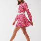 Q2 Floral Print Mini Pleated Dress in Pink