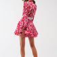 Floral Print Mini Pleated Dress in Pink - Szua Store