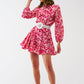 Floral Print Mini Pleated Dress in Pink - Szua Store