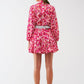 Floral Print Mini Pleated Dress in Pink - Szua Store