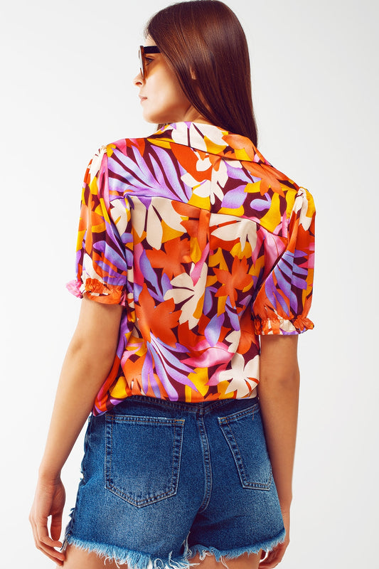 Floral print shirt with elasticated sleeves in multi colour - Szua Store