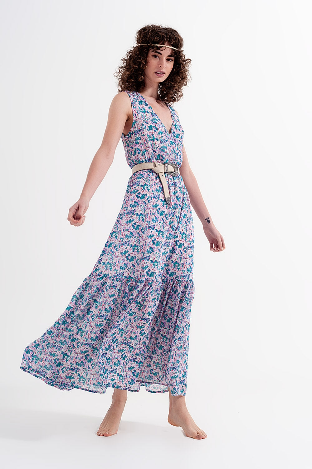 Floral sleeveless maxi dress in green Szua Store