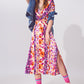 Q2 Flower Print Front Knot Maxi Dress in Multicolour