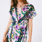 Flower Print Front Knot Maxi Dress in Purple and Green Multicolour - Szua Store