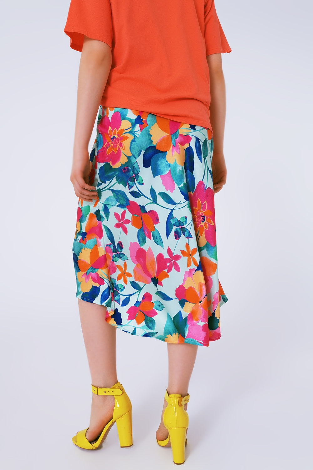 Flower Print Pleated Midi Skirt in White - Szua Store