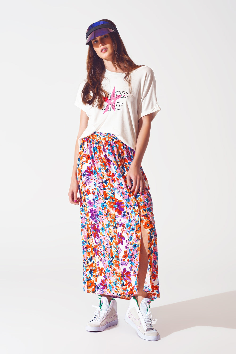 Flower Print Pleated Midi Skirt - Szua Store