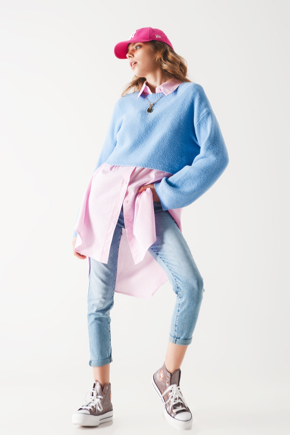 Fluffy cropped jumper in blue Szua Store