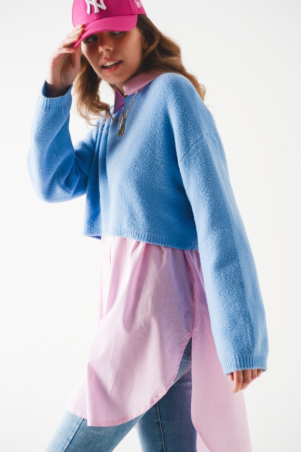 Fluffy cropped jumper in blue Szua Store