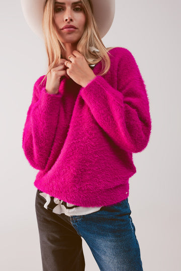 Fluffy knit jumper in fuchsia Szua Store