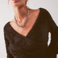 Fluffy v neck knit jumper in black Szua Store