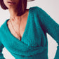 Fluffy v neck knit jumper in green Szua Store