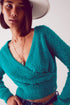 Fluffy v neck knit jumper in green Szua Store