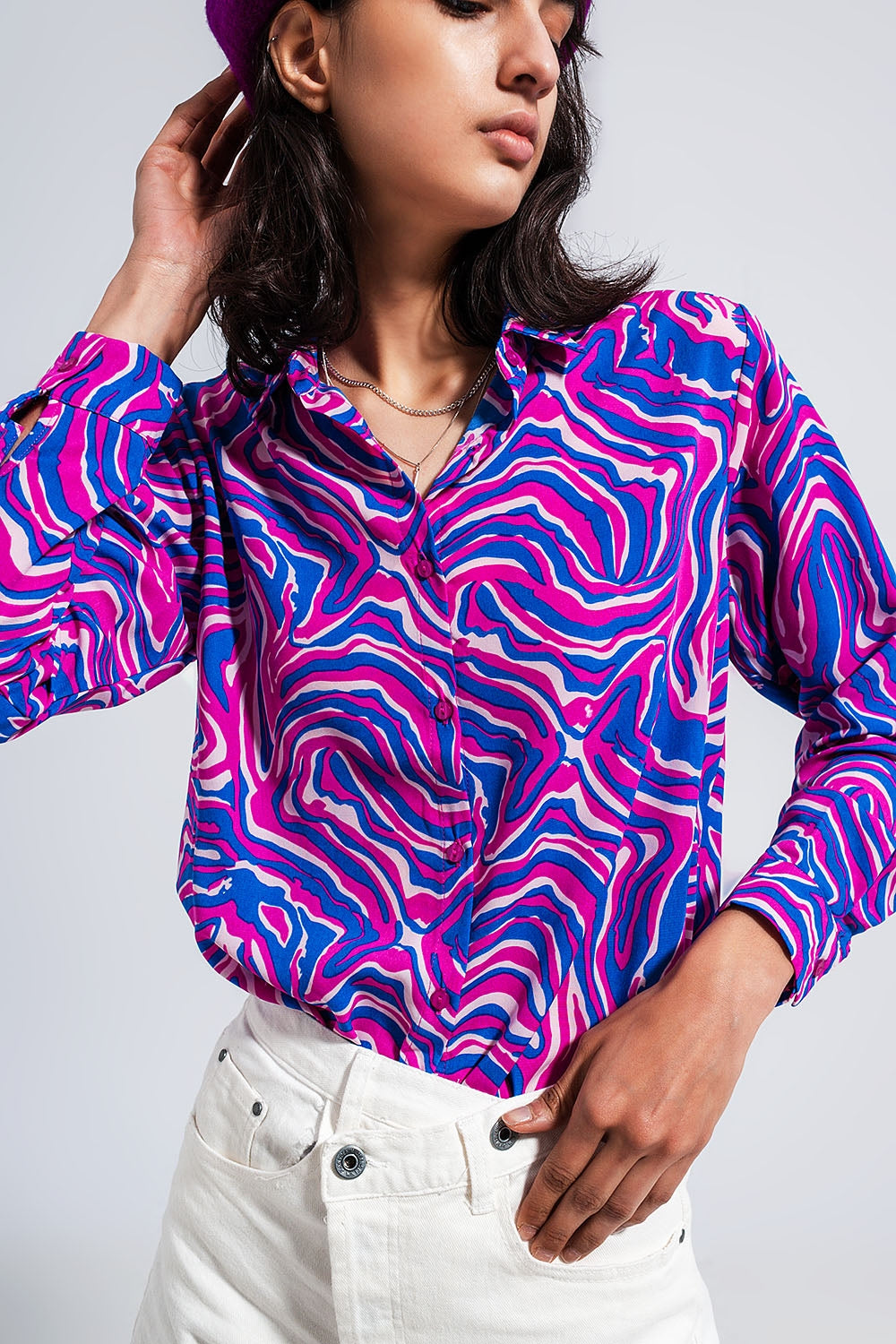 Fluid shirt in bright abstract purple Szua Store